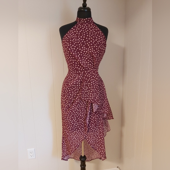 Lipsy Dresses & Skirts - Lipsy London US4 burgandy and cream Polka Dot Midi Dress